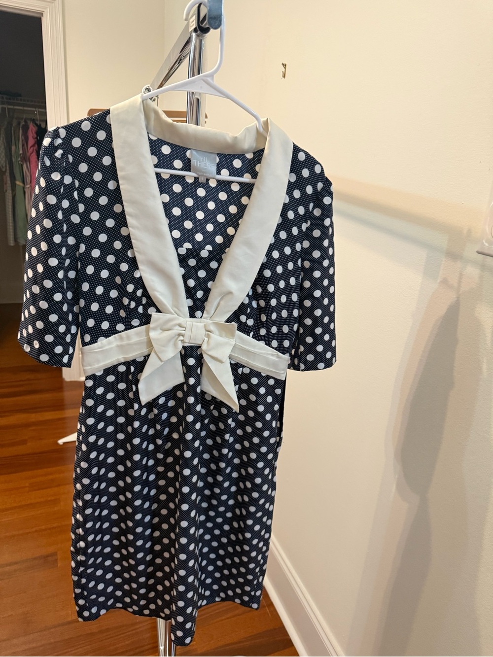 Karen Walker Navy Polka Dot Dress with Cream Trim